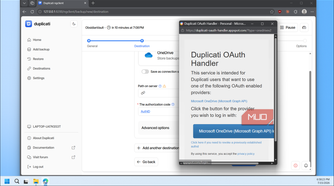 Duplicati OAuth handler OneDrive login