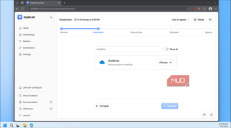 Duplicati OneDrive destination selected