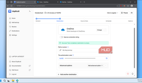 Duplicati OneDrive destination test success