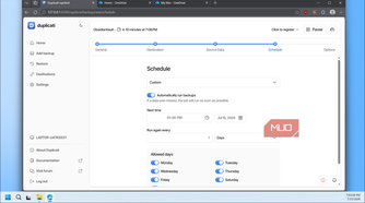 Duplicati schedule settings