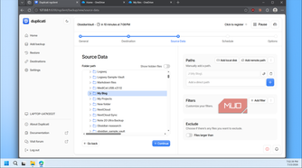 Duplicati source data folder selection