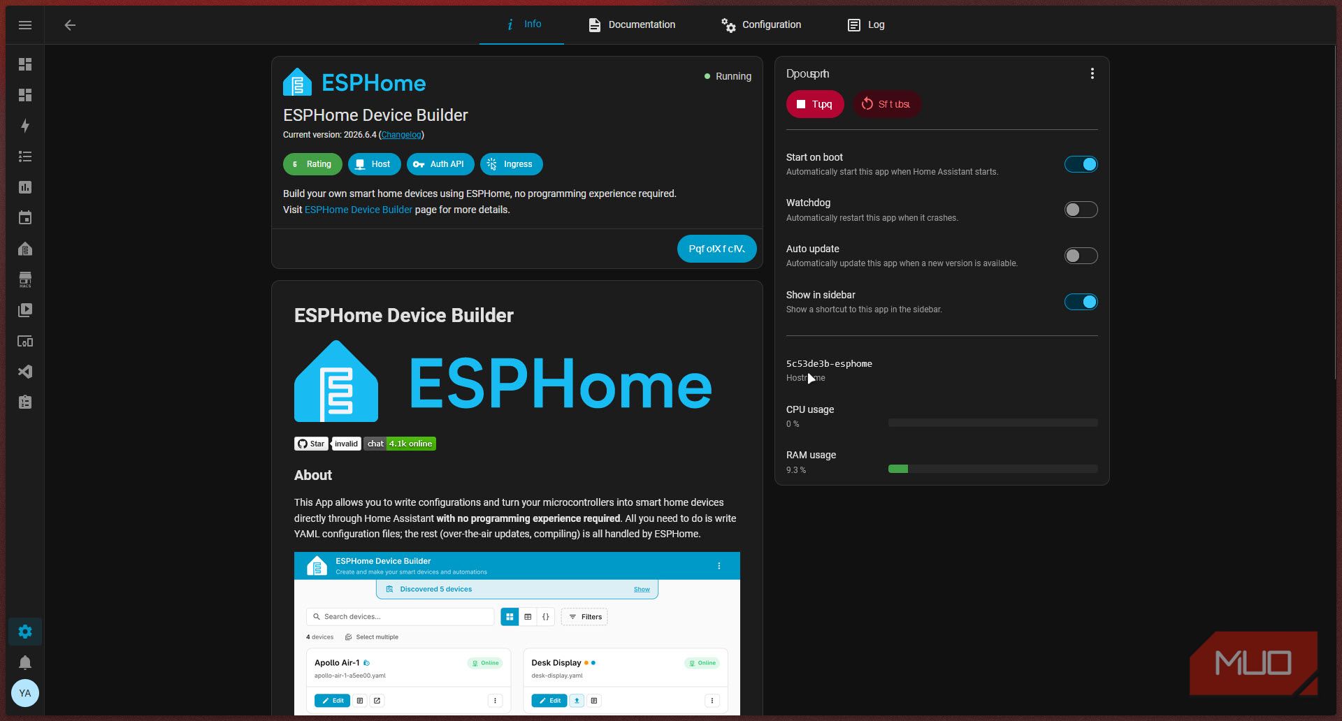 ESPHome device builder description screen.