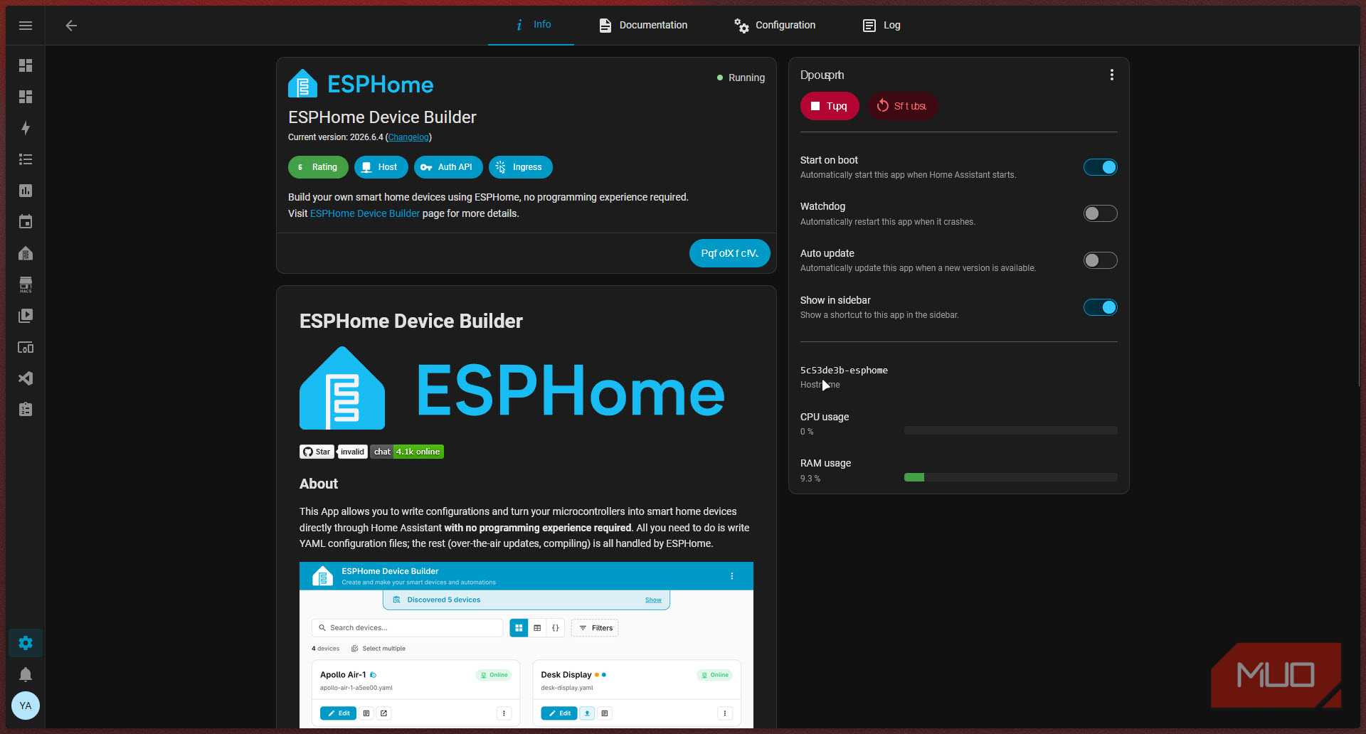 ESPHome device builder description screen.
