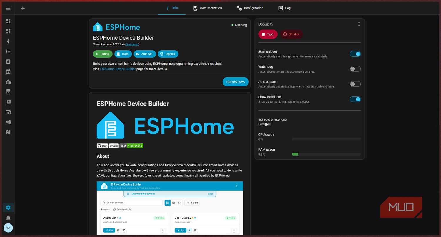 ESPHome device builder description screen.