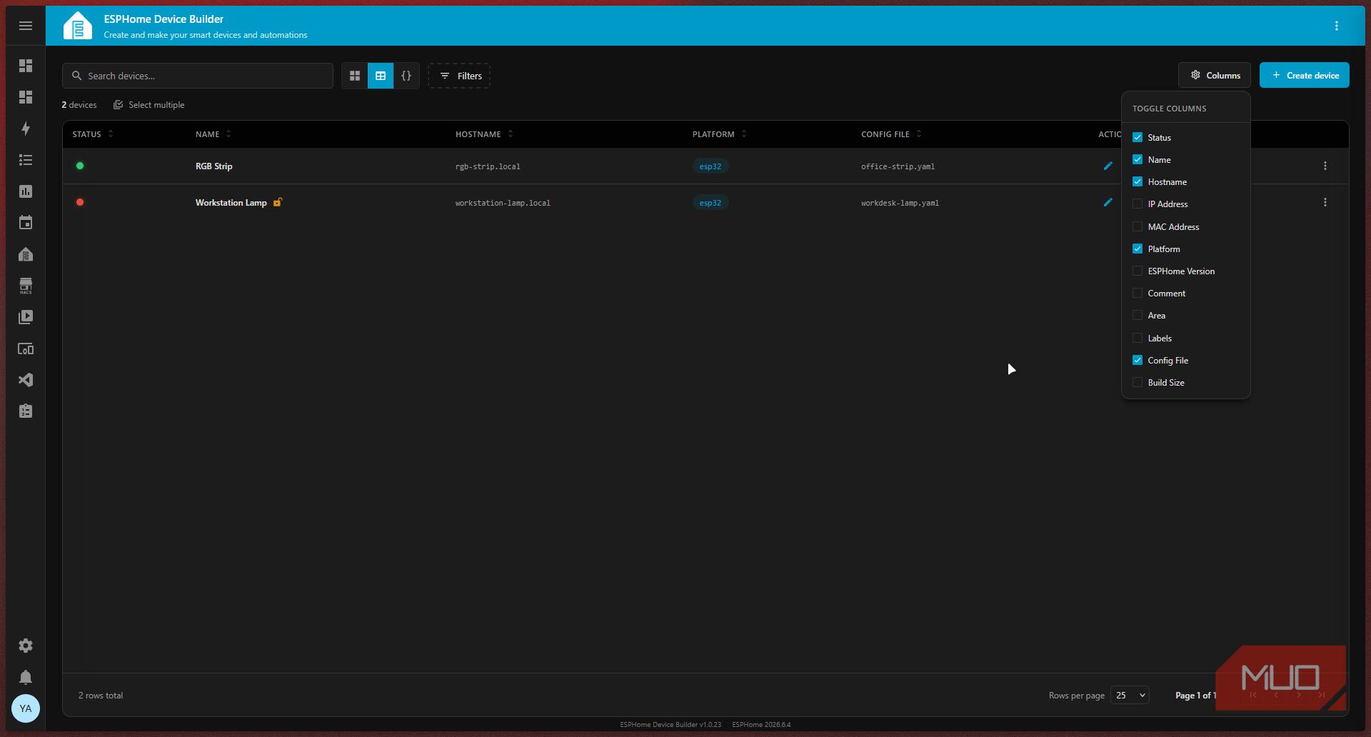 ESPHome Device builder grid view.