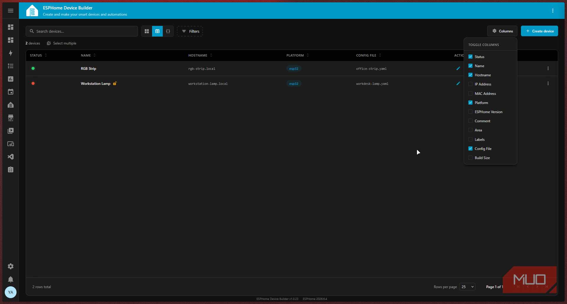 ESPHome Device builder grid view.