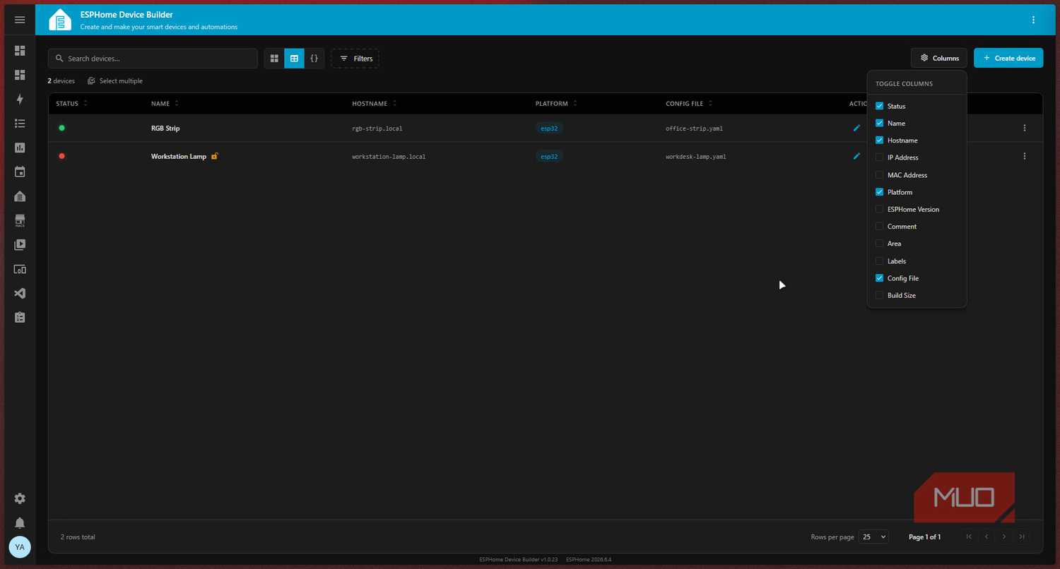 ESPHome Device builder grid view.