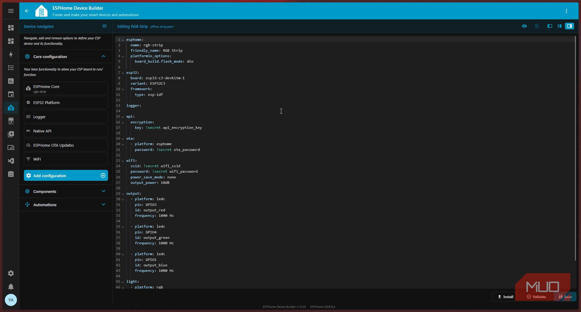 ESPHome device YAML configuration page.