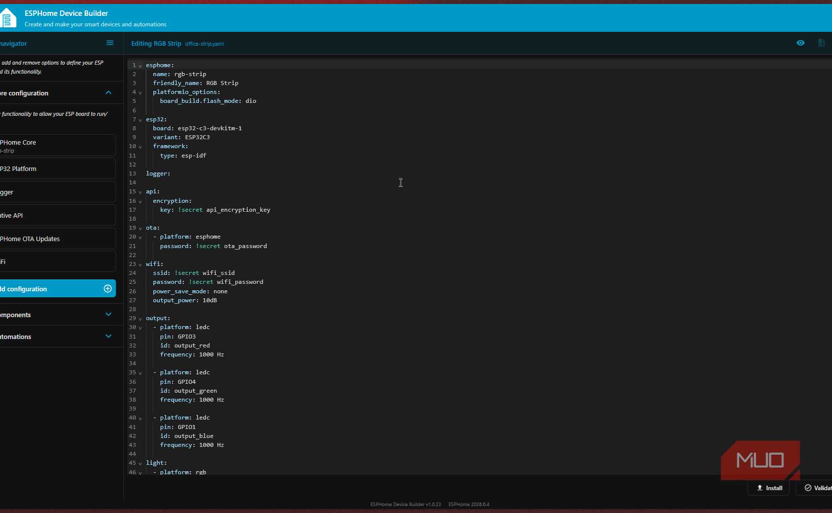ESPHome device YAML configuration page.