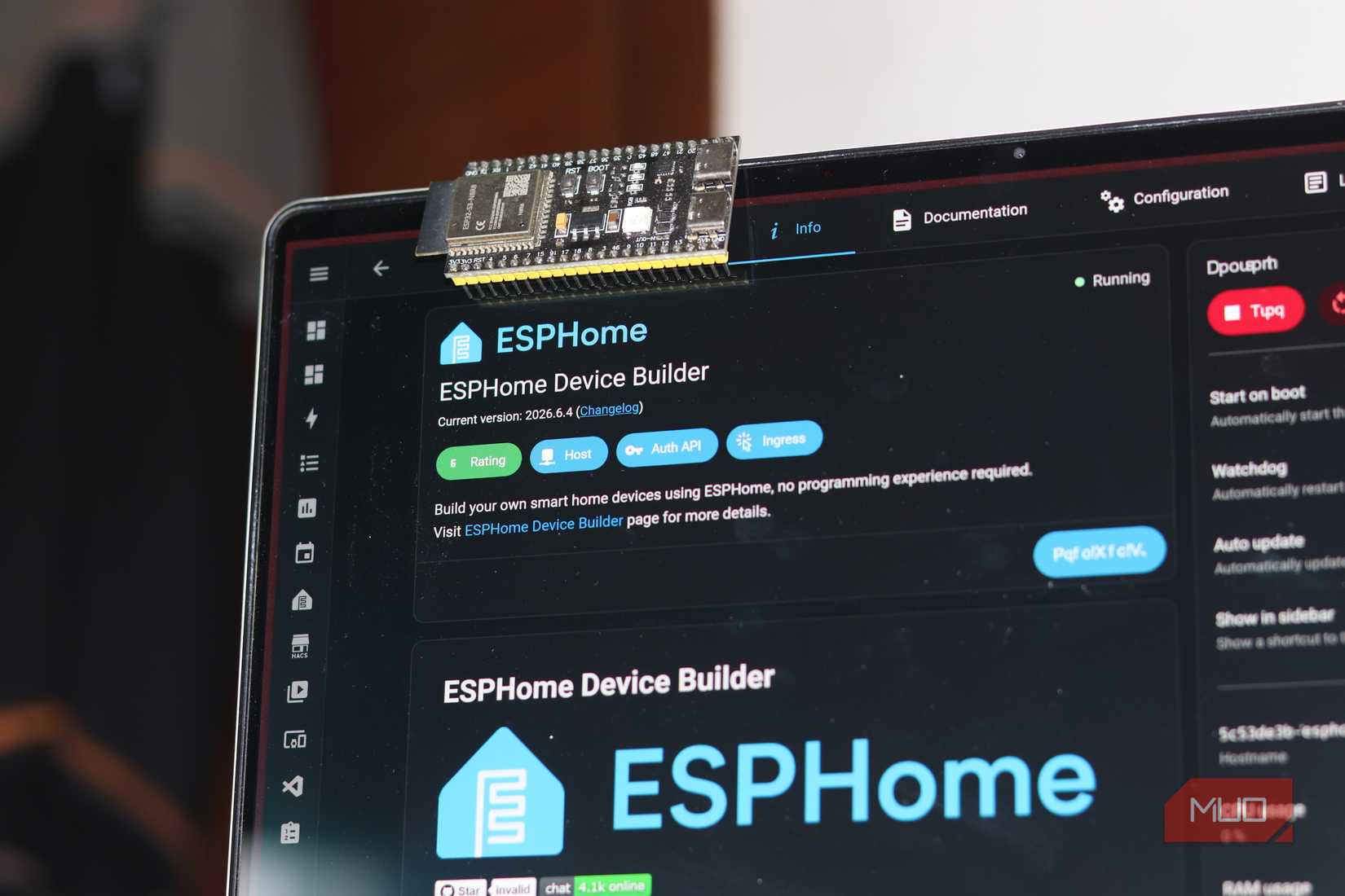 ESPHome with ESP32S3 on laptop screen.