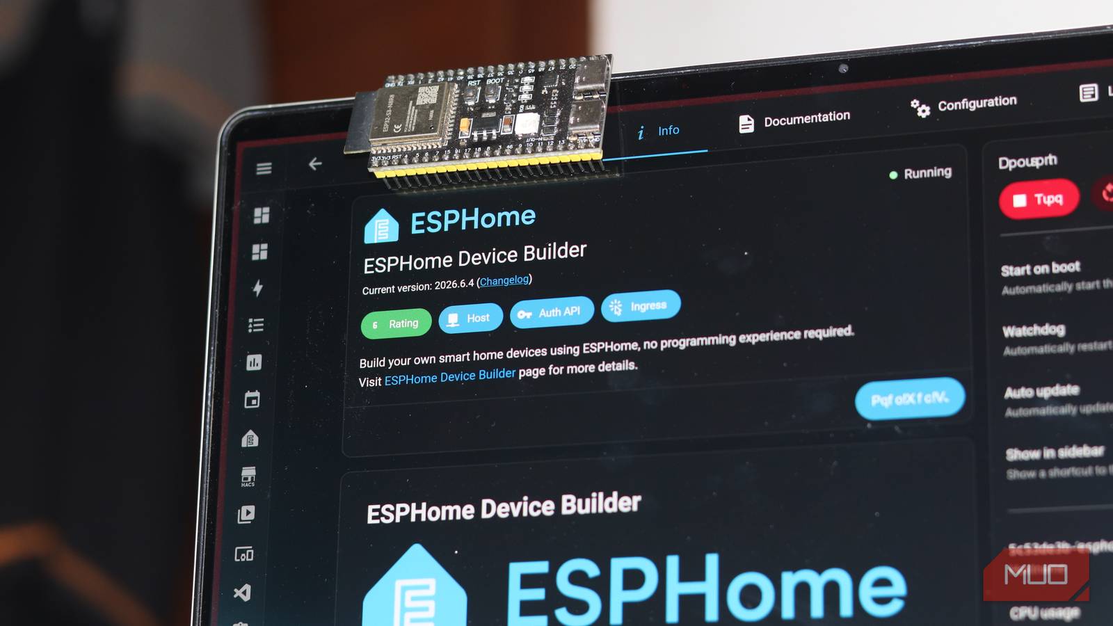 ESPHome with ESP32S3 on laptop screen.