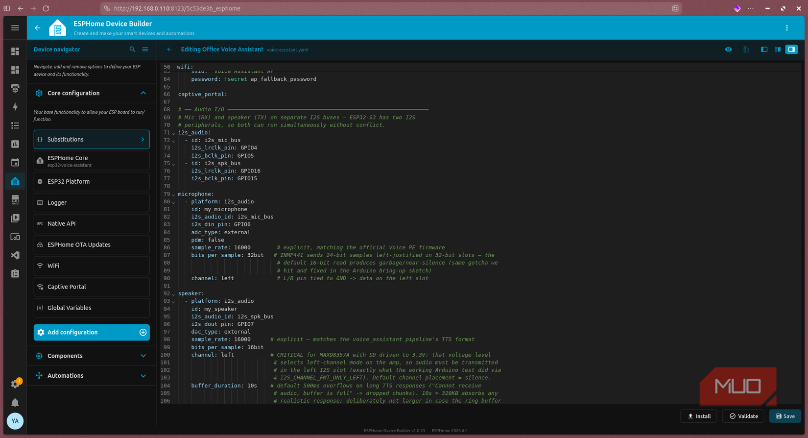 ESPHome with voice assistant config.