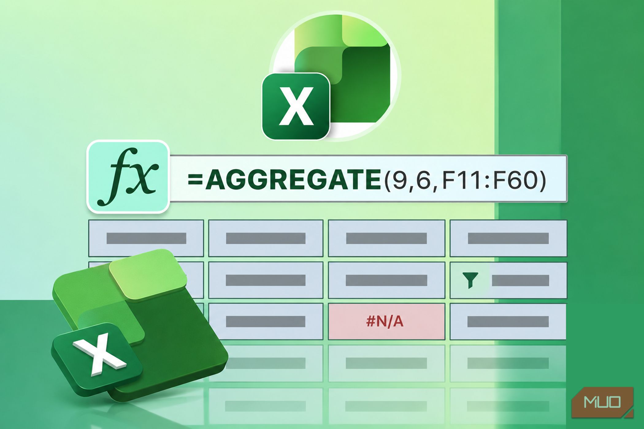 Excel logo with elements of the Excel AGGREGATE function