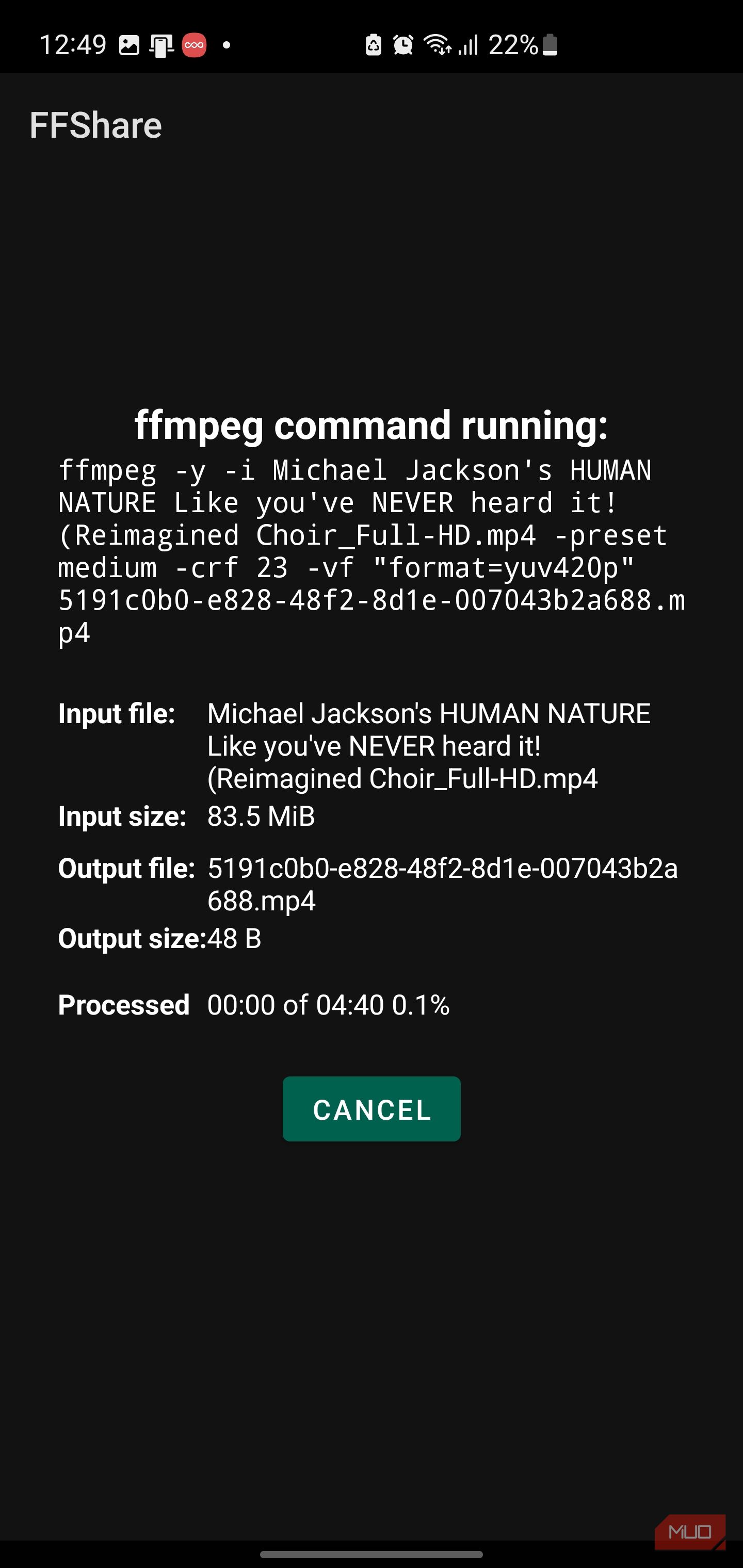 FFmpeg command running on FFShare
