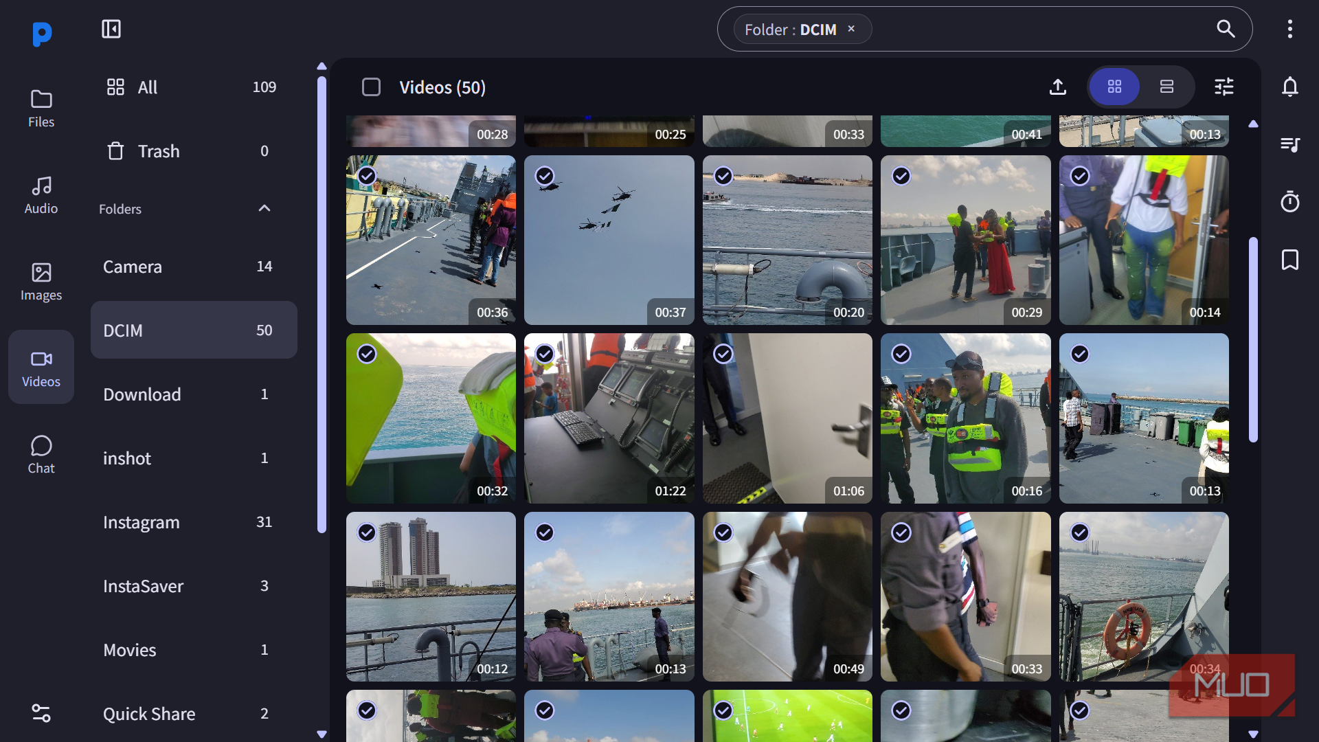File manager app displaying DCIM video folder