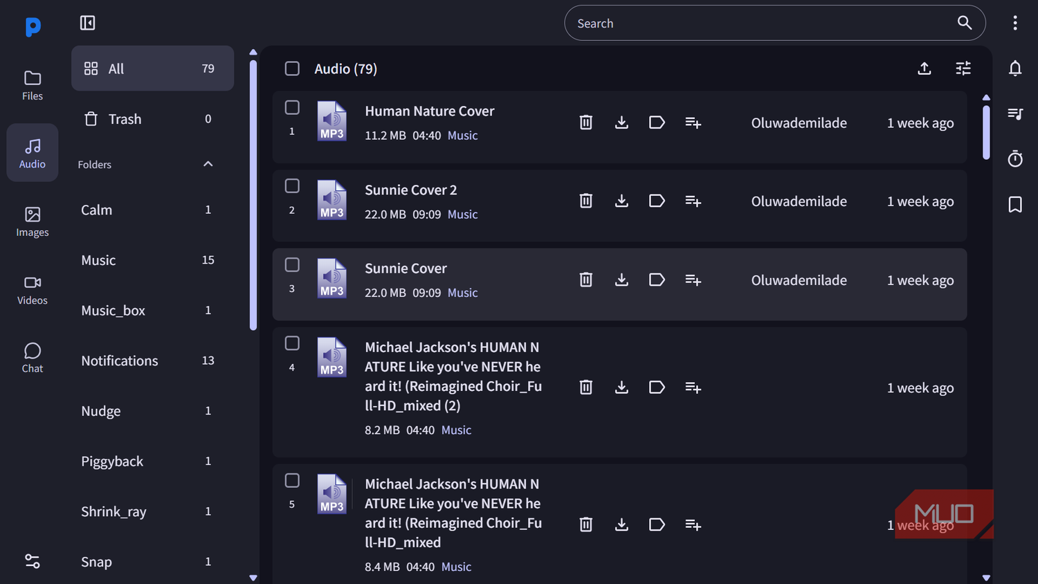 File manager interface showing audio files