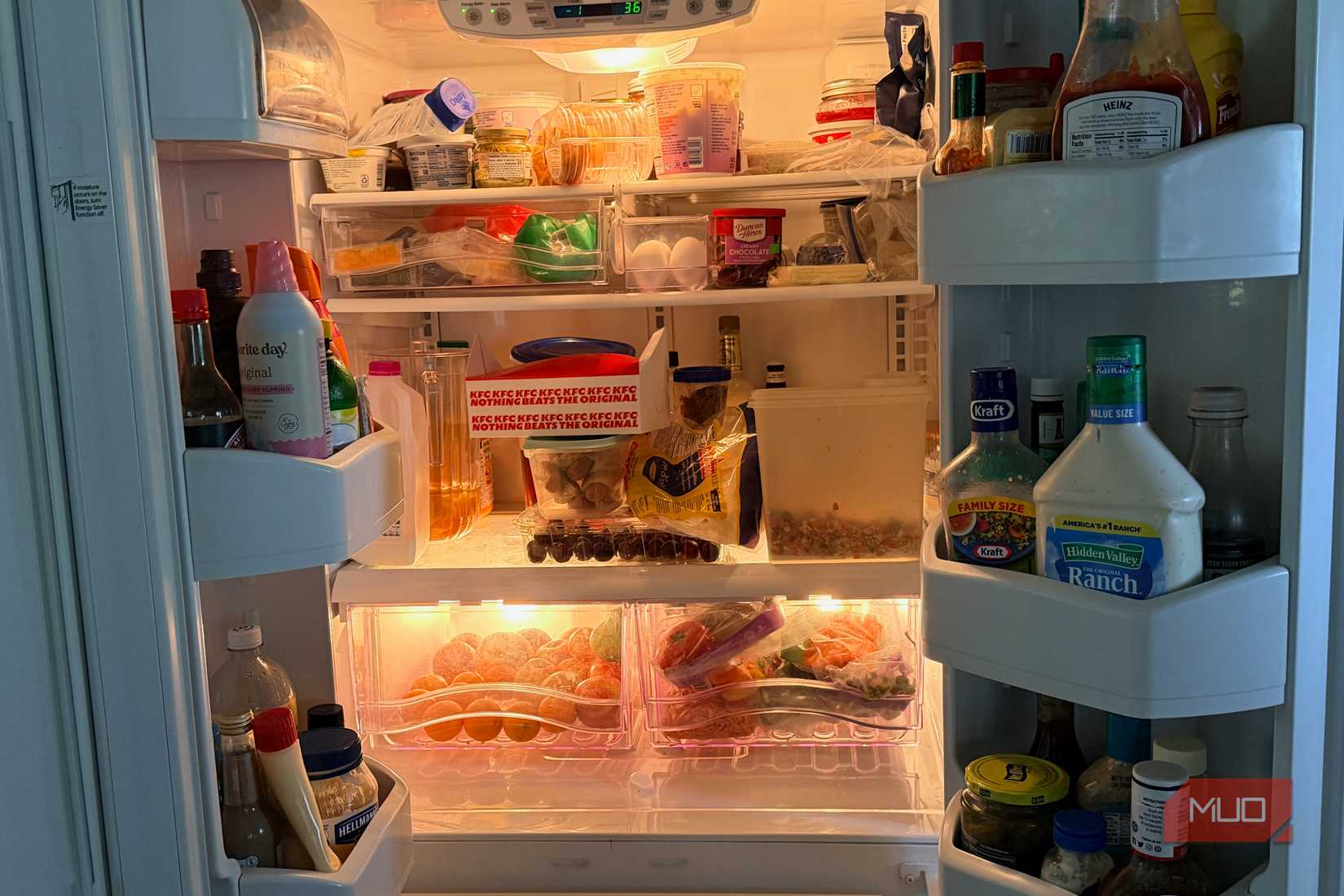 A filled refrigerator.