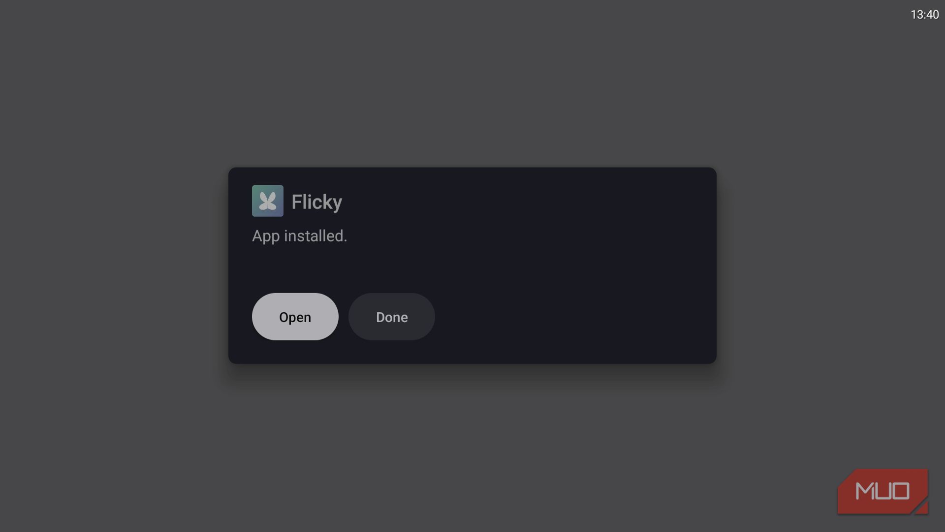 Flicky app install prompt on Android TV
