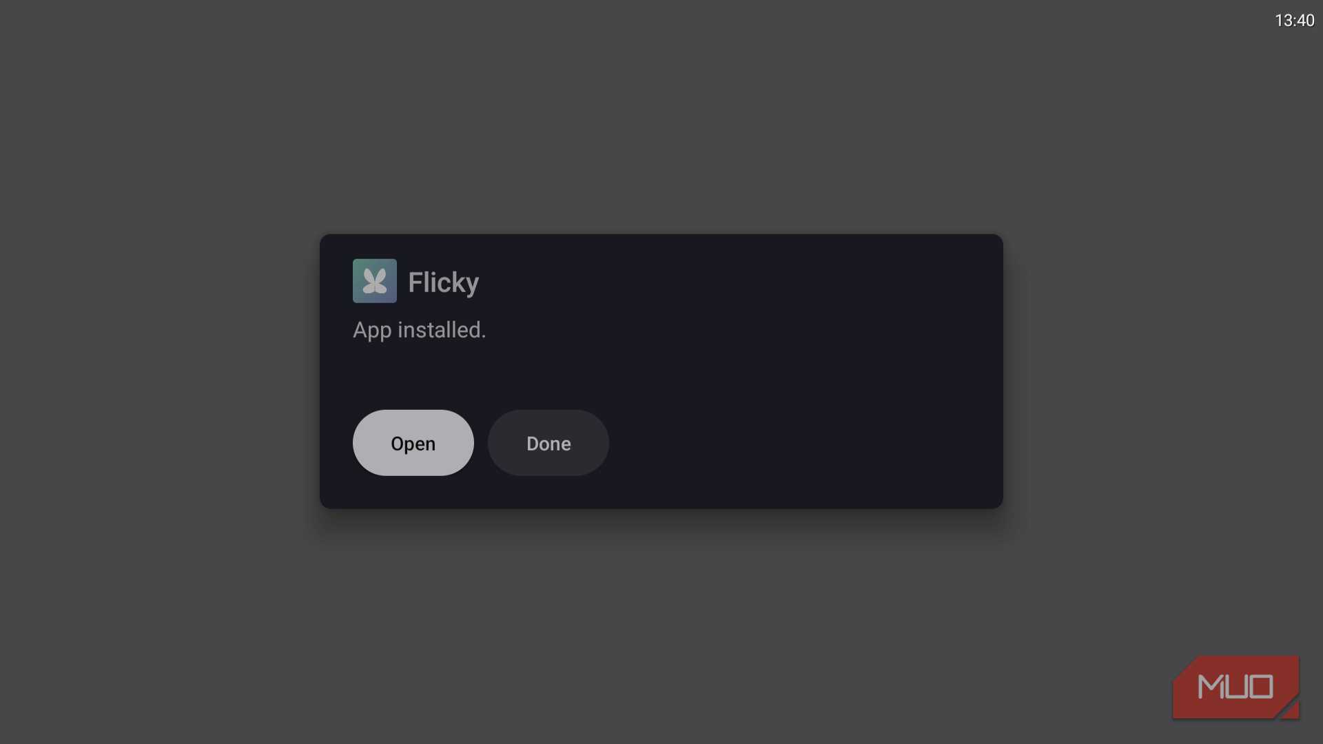 Flicky app install prompt on Android TV