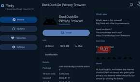 Flicky app showing DuckDuckGo Browser on Android TV