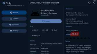 Flicky app showing DuckDuckGo Browser on Android TV