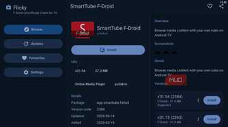 Flicky app showing SmartTube on Android TV