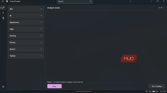 FluentTweaker app interface for Windows settings
