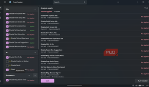 FluentTweaker app interface showing analysis results