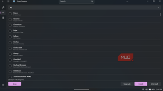 FluentTweaker app interface showing browser list