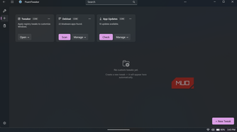 FluentTweaker app interface with dashboard
