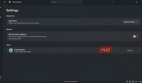 FluentTweaker app settings screen in dark mode