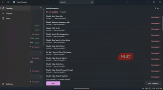 FluentTweaker app showing analysis results interface
