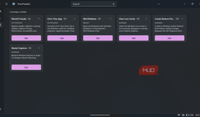 FluentTweaker app showing available system packages