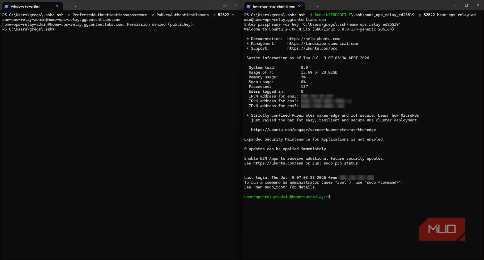 Powershell SSH attempt to authenticate with Linux server with and without private key