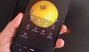 Galaxy phone showing Food mode while taking a pic of an orange