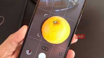 Galaxy phone using Food mode to take a pic of an orange with the adjustable focus area resized around the subject