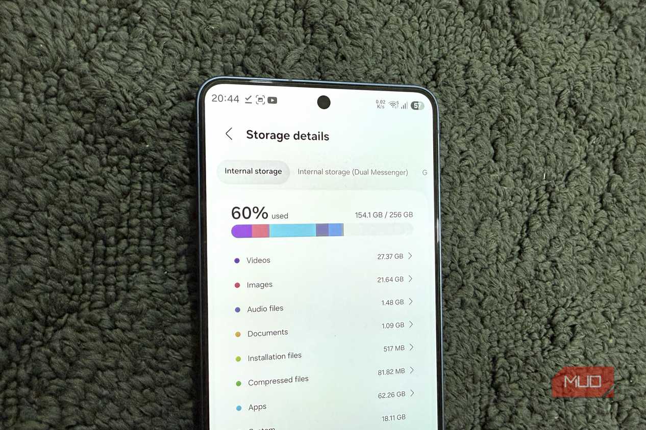 Galaxy S26 showing storage menu