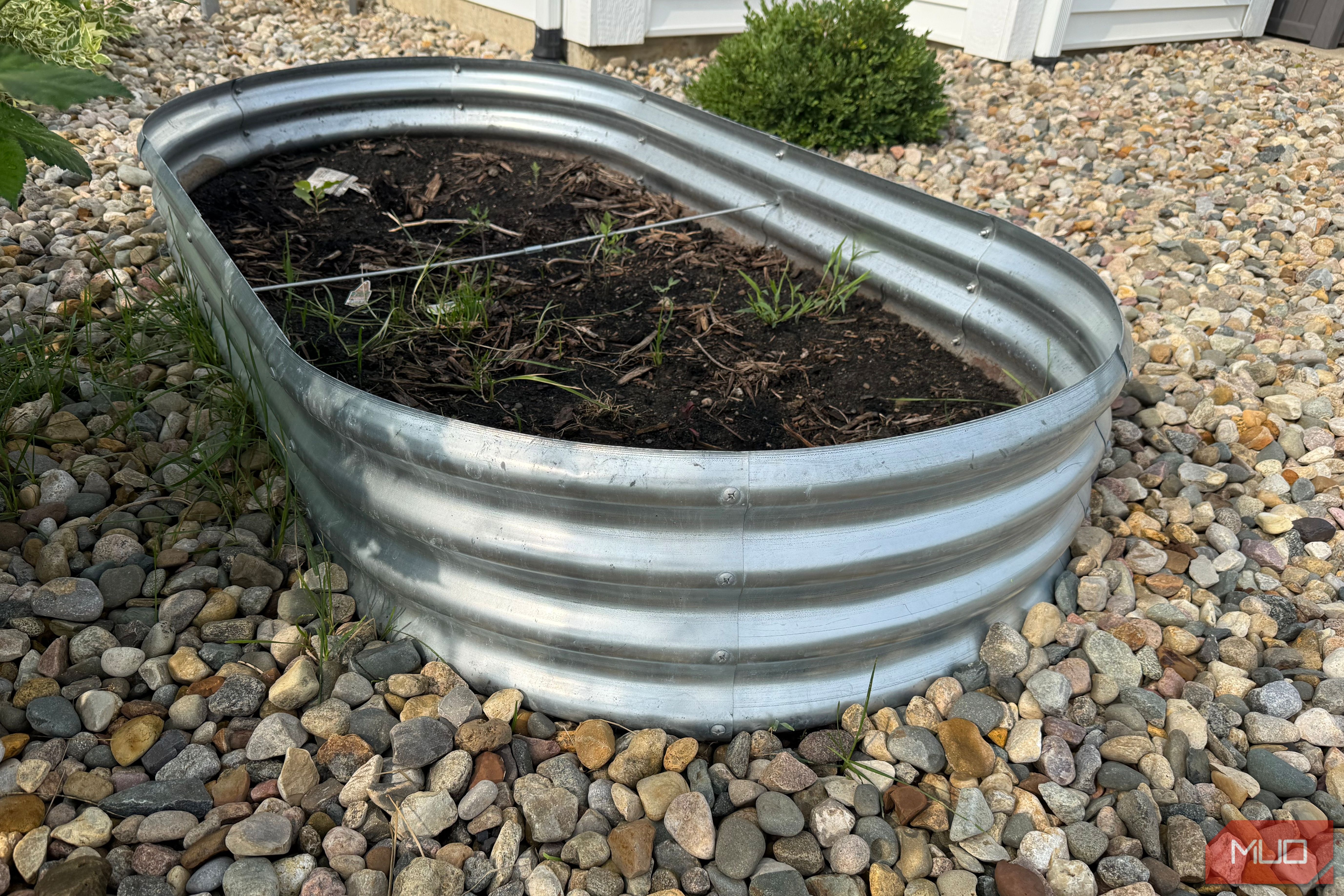 Galvanized Raised Garden Bed With Freshly Planted Soil-1