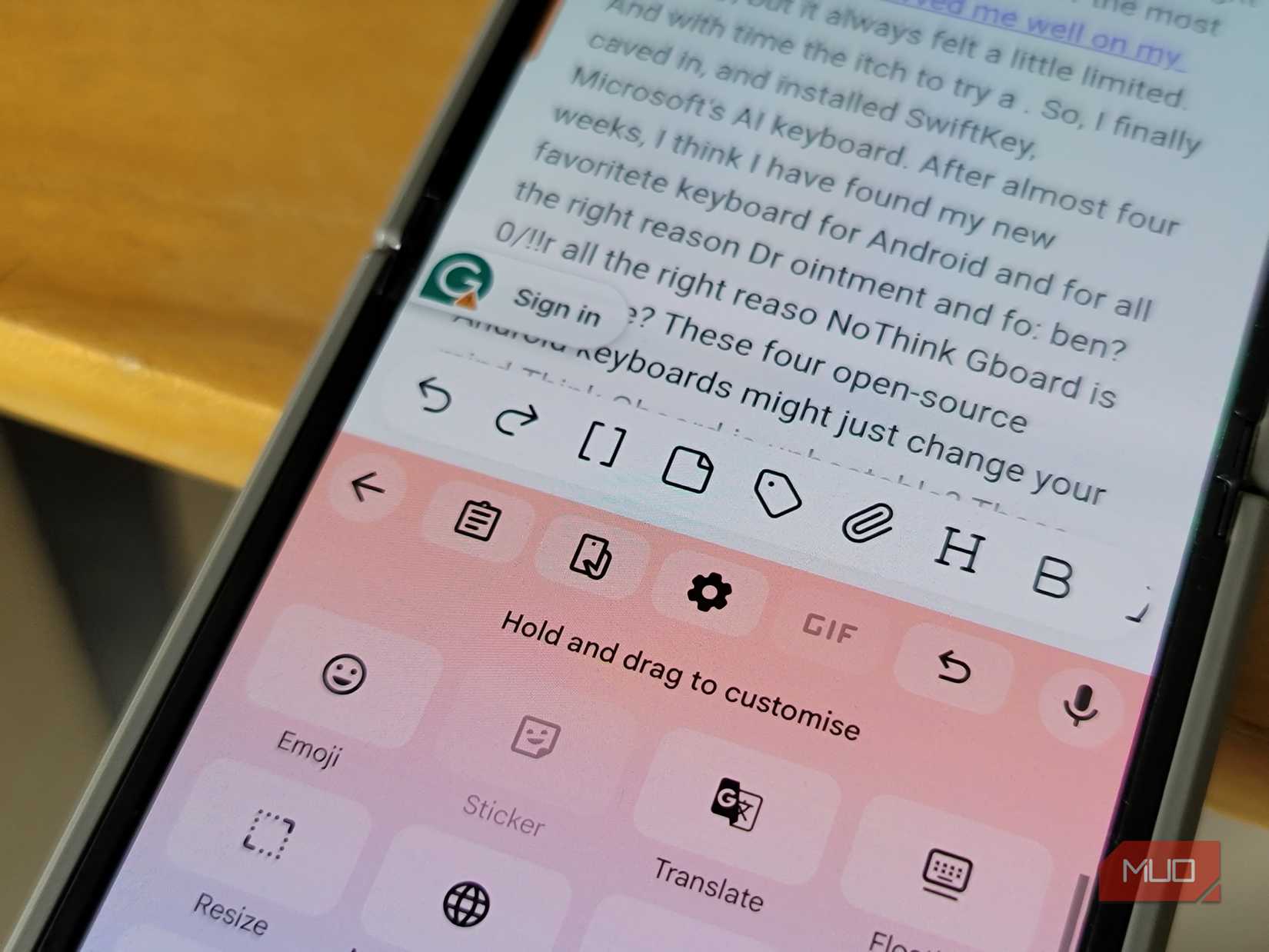 Gboard expanded toolbar angled closer
