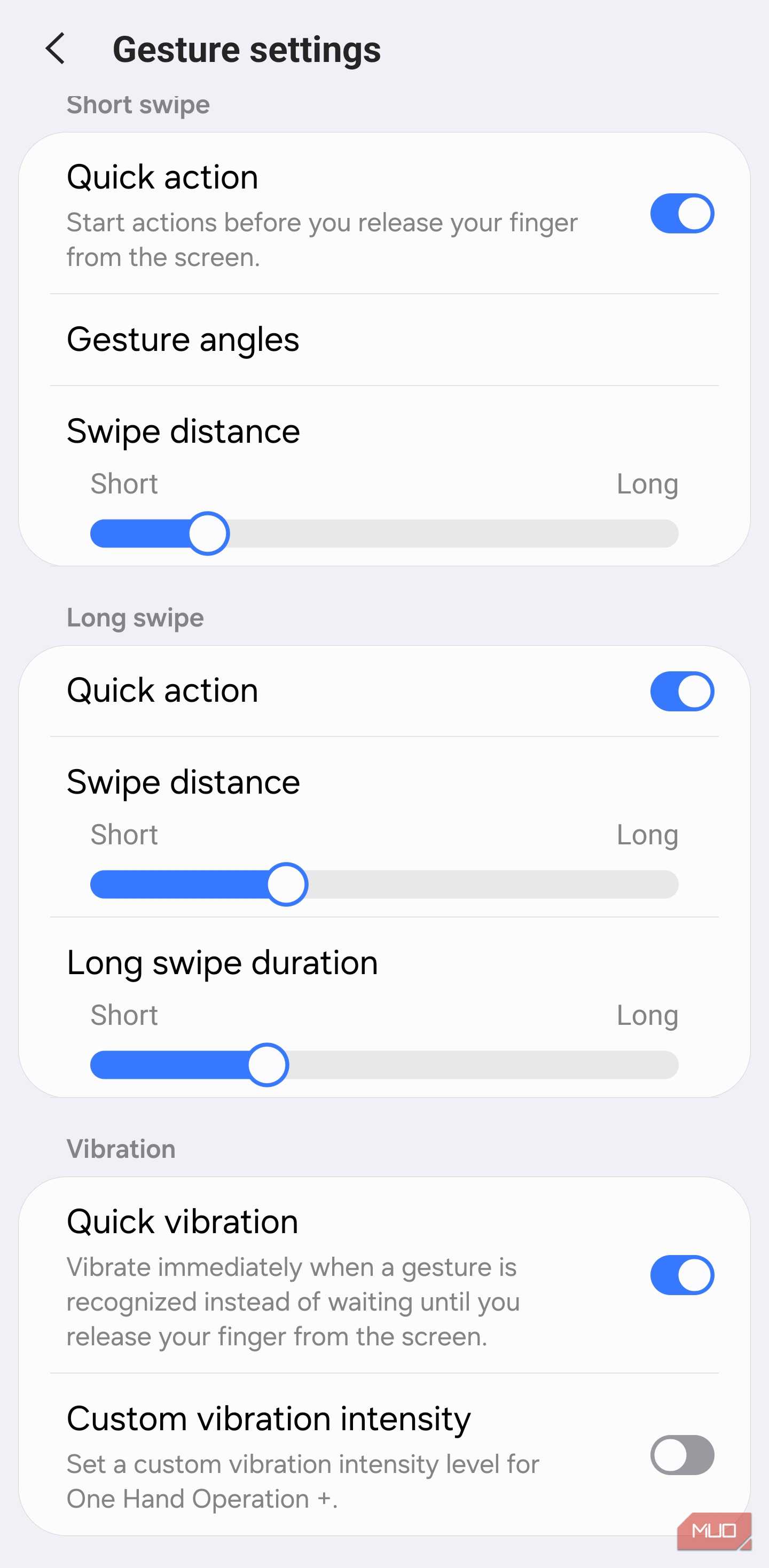 Gesture sensitivity settings in One Hand Operation+