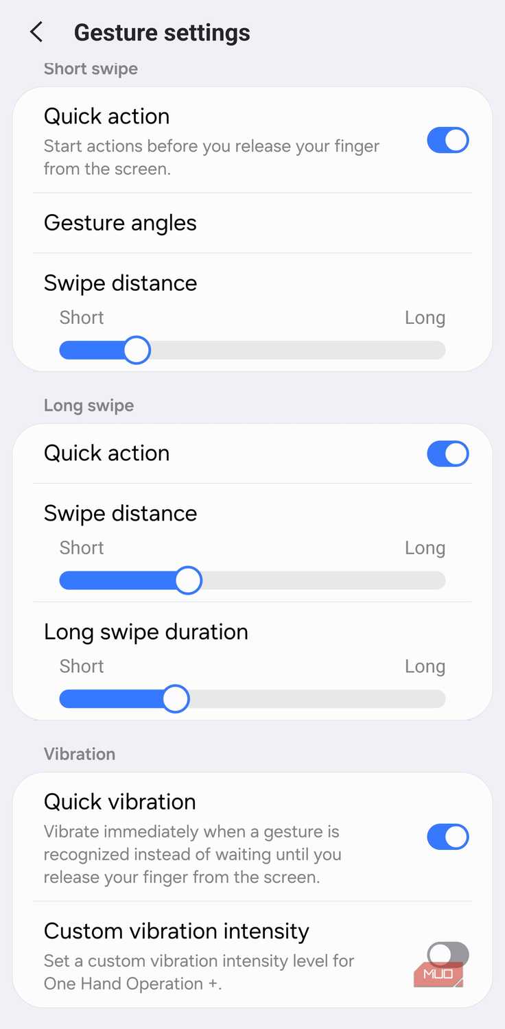Gesture sensitivity settings in One Hand Operation+