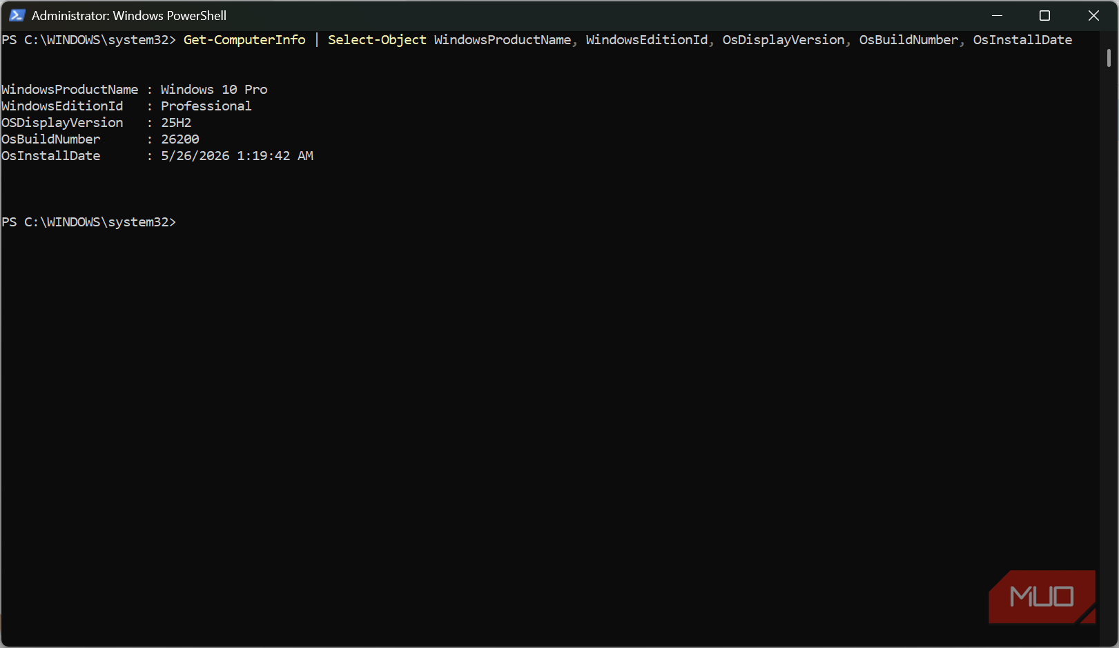 Get Info command with OS install date