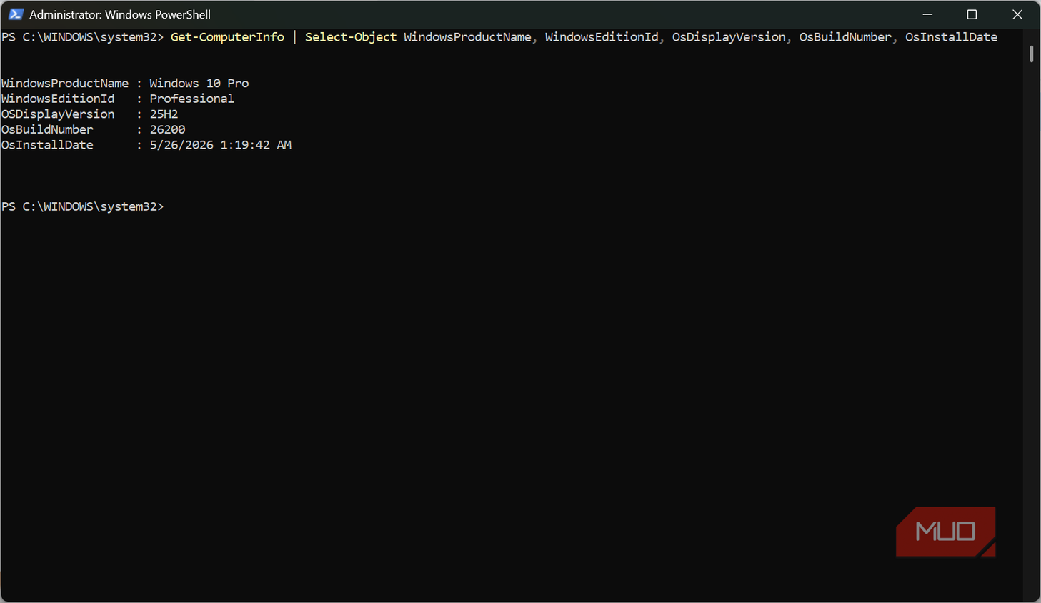 Get Info command with OS install date
