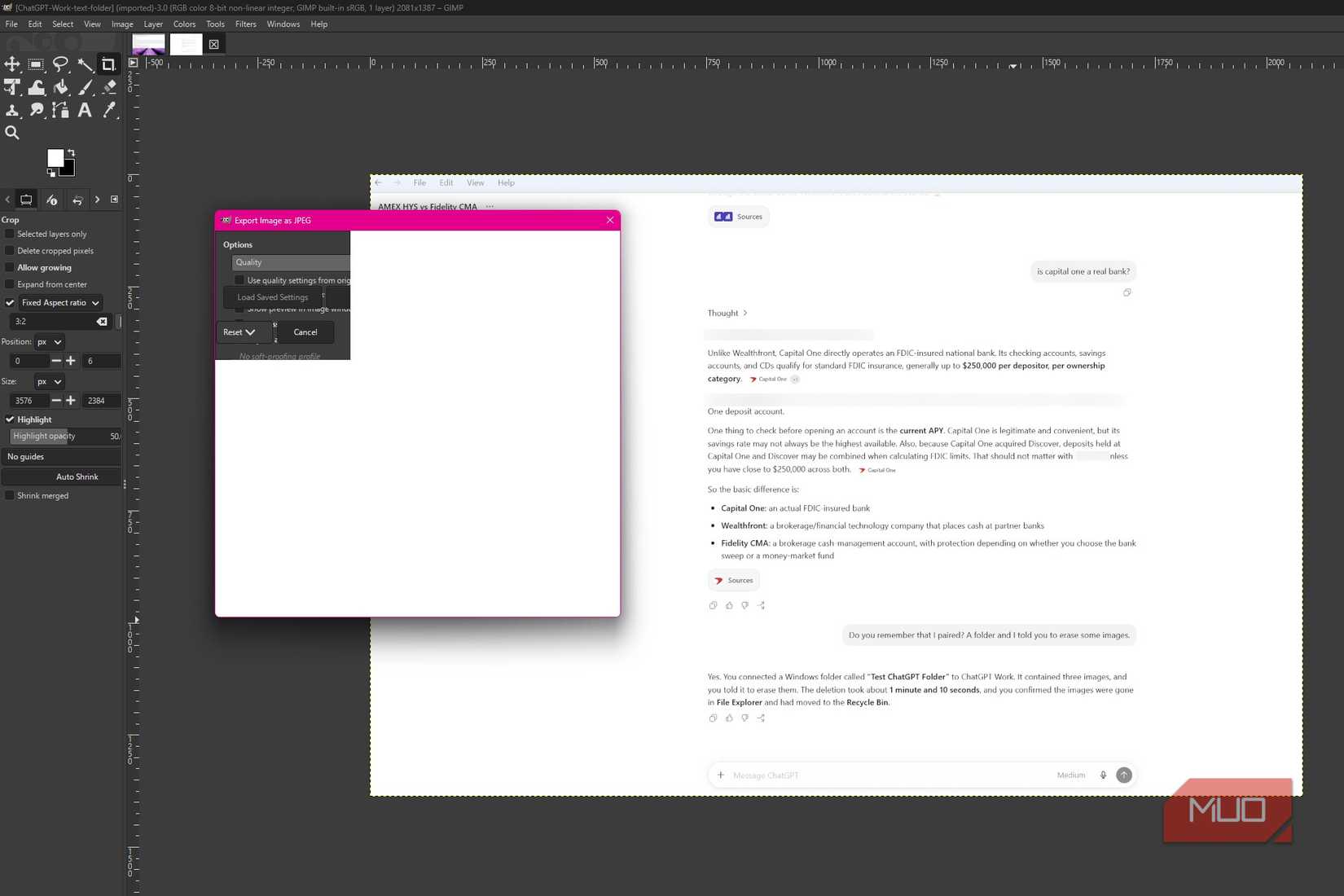 GIMP showing error export message