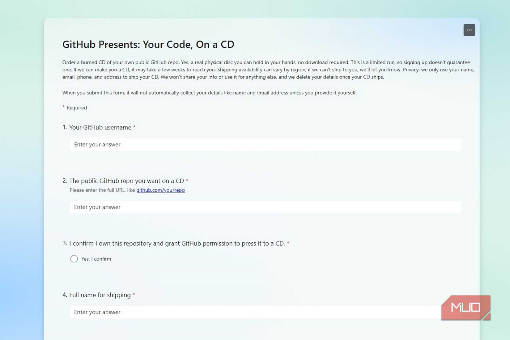 github cd backup form.
