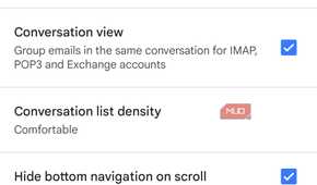 Gmail app general settings menu on Android phone