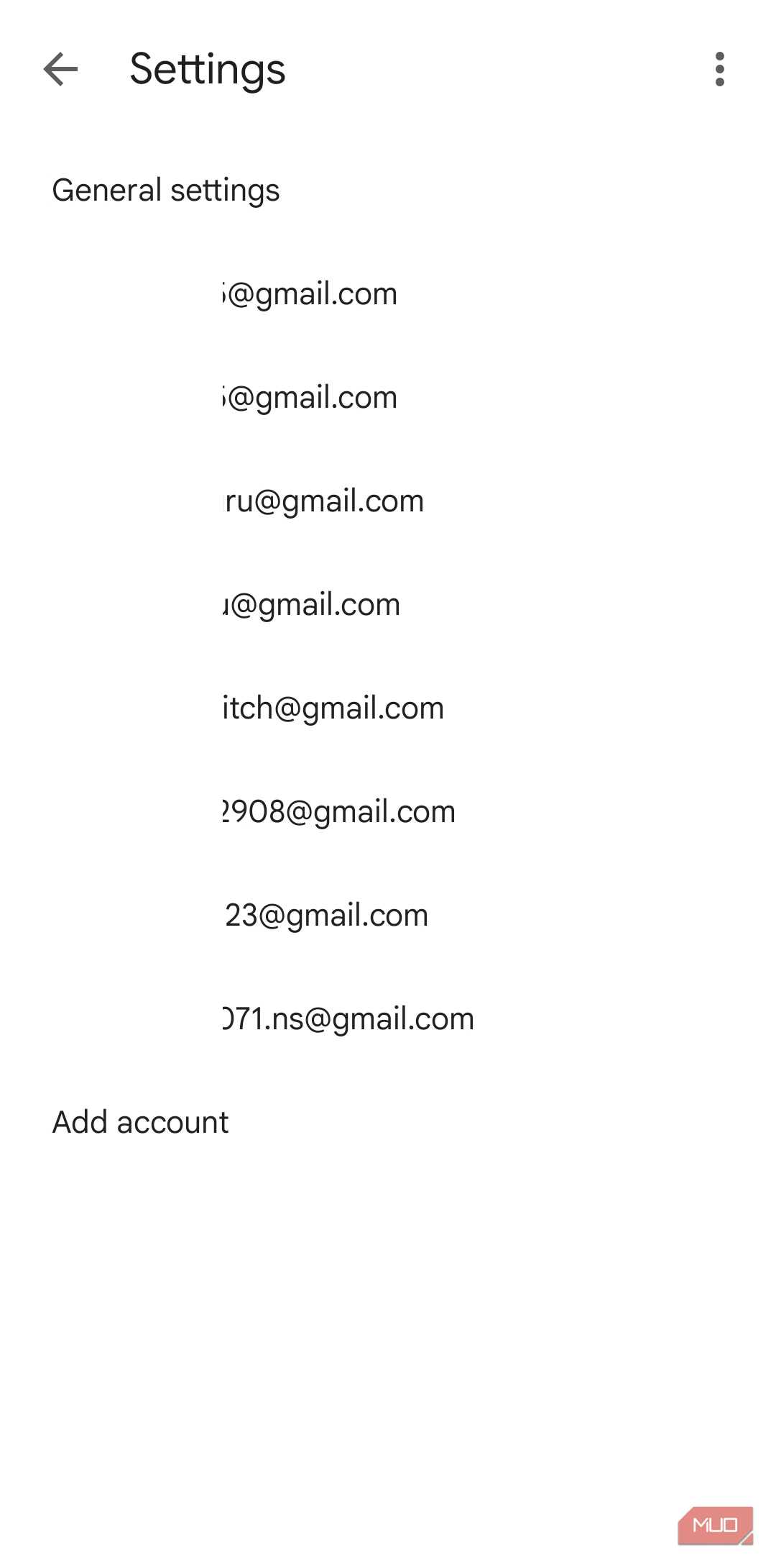 Gmail app settings menu on Android phone
