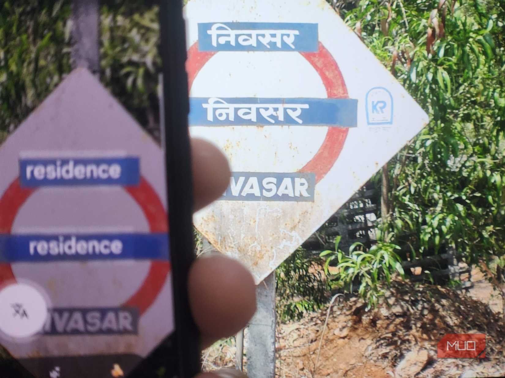 Google Lens translating a sign from Hindi to English.