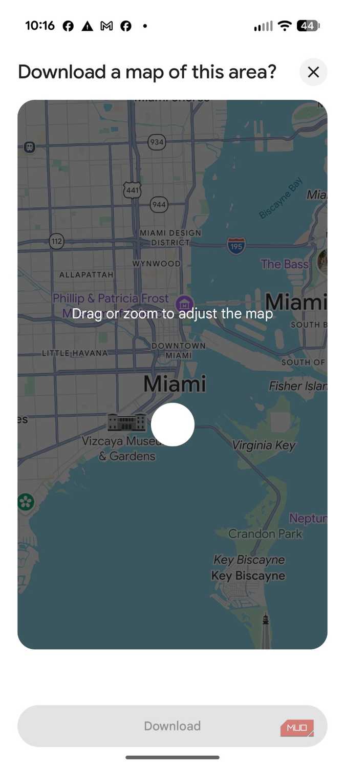 Screenshot downloading maps in Google Maps.