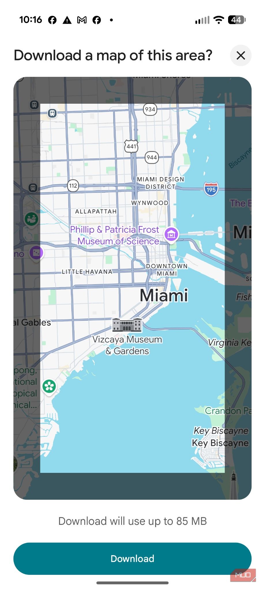Screenshot downloading maps in Google Maps. 